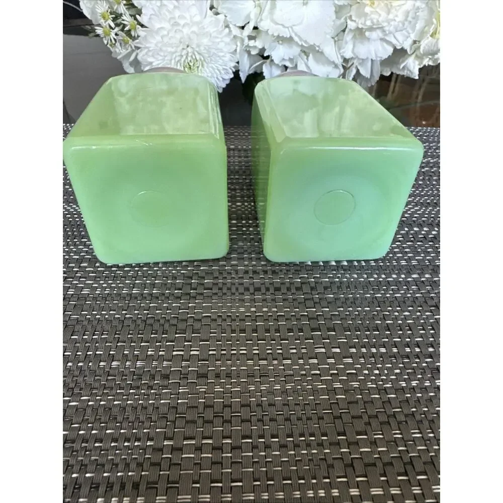 Jadeite Salt and Pepper Shakers Green Art Deco Glass